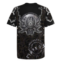 Viking Elder and Helm of Awe Norse Mythology Rugby Jersey Monochrome Rune Engraving Style