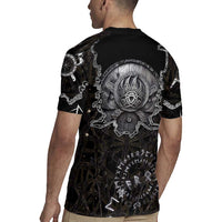 Viking Elder and Helm of Awe Norse Mythology Rugby Jersey Monochrome Rune Engraving Style