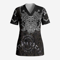 Viking Elder and Helm of Awe Norse Mythology Scrub Top Monochrome Rune Engraving Style