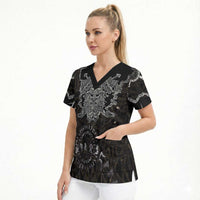 Viking Elder and Helm of Awe Norse Mythology Scrub Top Monochrome Rune Engraving Style