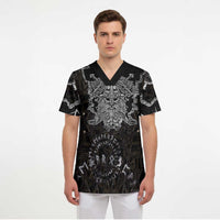 Viking Elder and Helm of Awe Norse Mythology Scrub Top Monochrome Rune Engraving Style