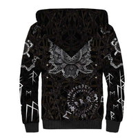 Viking Elder and Helm of Awe Norse Mythology Sherpa Hoodie Monochrome Rune Engraving Style