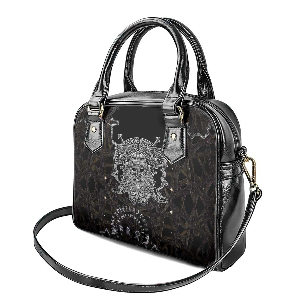 Viking Elder and Helm of Awe Norse Mythology Shoulder Handbag Monochrome Rune Engraving Style