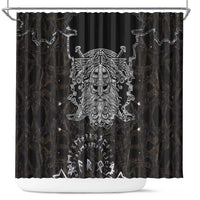 Viking Elder and Helm of Awe Norse Mythology Shower Curtain Monochrome Rune Engraving Style