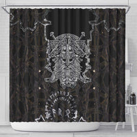 Viking Elder and Helm of Awe Norse Mythology Shower Curtain Monochrome Rune Engraving Style