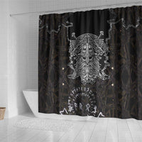 Viking Elder and Helm of Awe Norse Mythology Shower Curtain Monochrome Rune Engraving Style