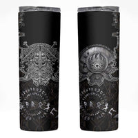 Viking Elder and Helm of Awe Norse Mythology Skinny Tumbler Monochrome Rune Engraving Style