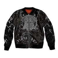 Viking Elder and Helm of Awe Norse Mythology Sleeve Zip Bomber Jacket Monochrome Rune Engraving Style