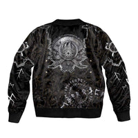 Viking Elder and Helm of Awe Norse Mythology Sleeve Zip Bomber Jacket Monochrome Rune Engraving Style