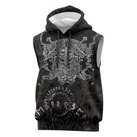 Viking Elder and Helm of Awe Norse Mythology Sleeveless Hoodie Monochrome Rune Engraving Style