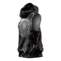 Viking Elder and Helm of Awe Norse Mythology Sleeveless Hoodie Monochrome Rune Engraving Style