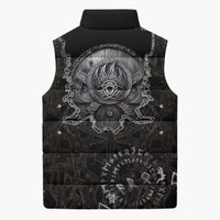 Viking Elder and Helm of Awe Norse Mythology Sleeveless Puffer Jacket Monochrome Rune Engraving Style