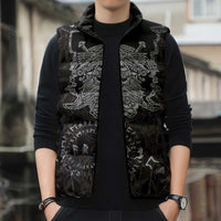 Viking Elder and Helm of Awe Norse Mythology Sleeveless Puffer Jacket Monochrome Rune Engraving Style