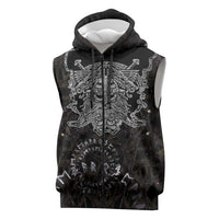 Viking Elder and Helm of Awe Norse Mythology Sleeveless Zip Hoodie Monochrome Rune Engraving Style