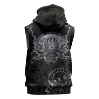 Viking Elder and Helm of Awe Norse Mythology Sleeveless Zip Hoodie Monochrome Rune Engraving Style