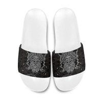 Viking Elder and Helm of Awe Norse Mythology Slide Sandals Monochrome Rune Engraving Style