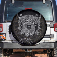 Viking Elder and Helm of Awe Norse Mythology Spare Tire Cover Monochrome Rune Engraving Style