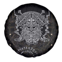 Viking Elder and Helm of Awe Norse Mythology Spare Tire Cover Monochrome Rune Engraving Style