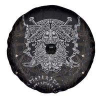 Viking Elder and Helm of Awe Norse Mythology Spare Tire Cover Monochrome Rune Engraving Style
