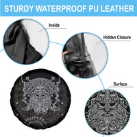Viking Elder and Helm of Awe Norse Mythology Spare Tire Cover Monochrome Rune Engraving Style