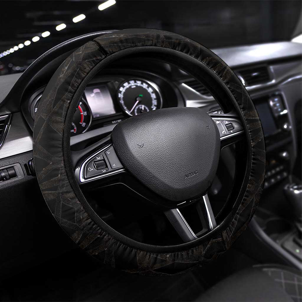 Viking Elder and Helm of Awe Norse Mythology Steering Wheel Cover Monochrome Rune Engraving Style
