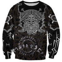 Viking Elder and Helm of Awe Norse Mythology Sweatshirt Monochrome Rune Engraving Style