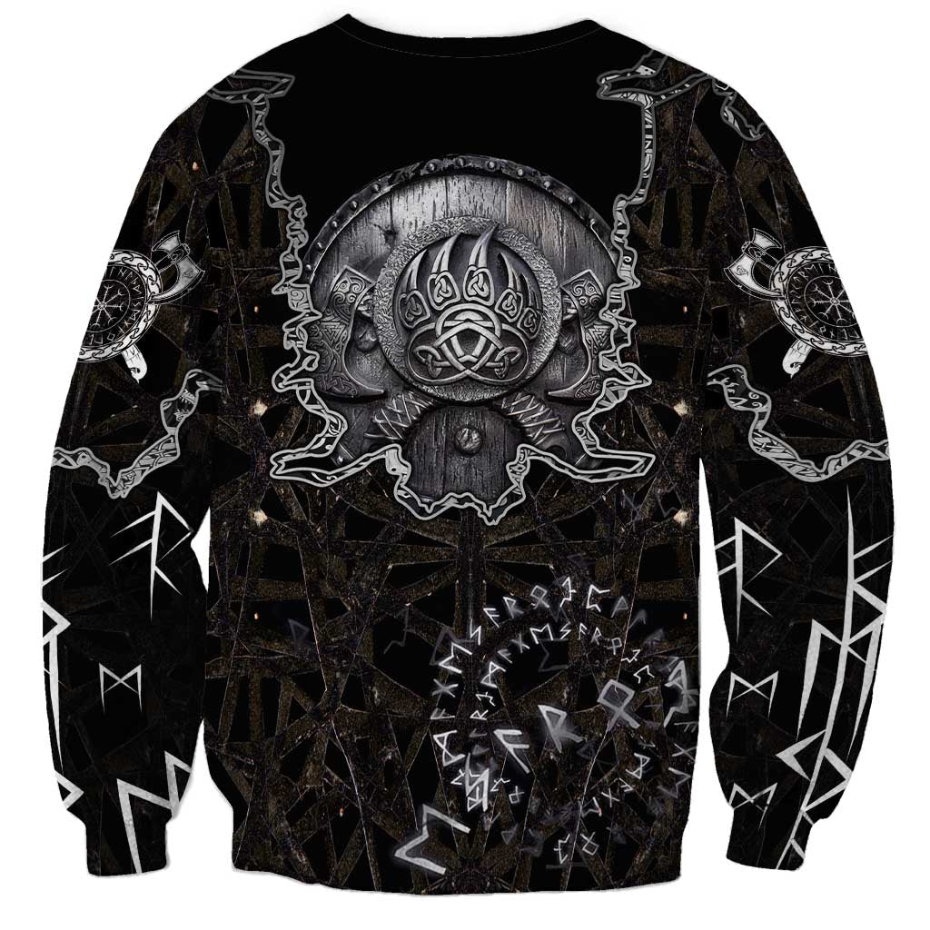 Viking Elder and Helm of Awe Norse Mythology Sweatshirt Monochrome Rune Engraving Style