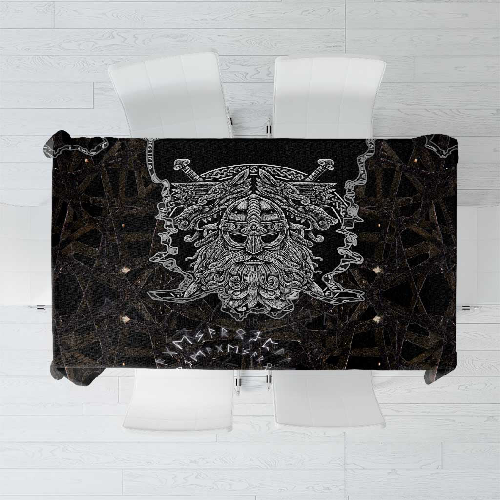 Viking Elder and Helm of Awe Norse Mythology Tablecloth Monochrome Rune Engraving Style