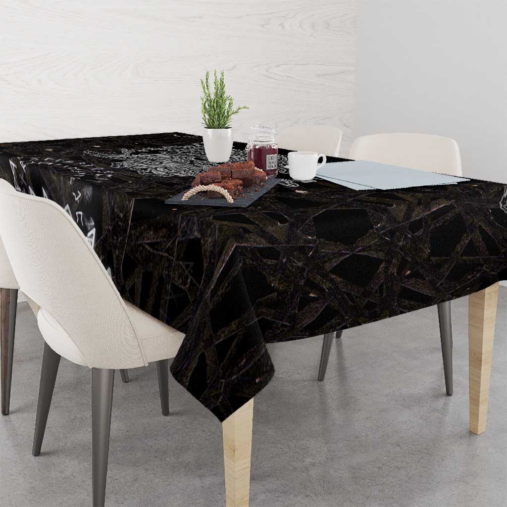 Viking Elder and Helm of Awe Norse Mythology Tablecloth Monochrome Rune Engraving Style