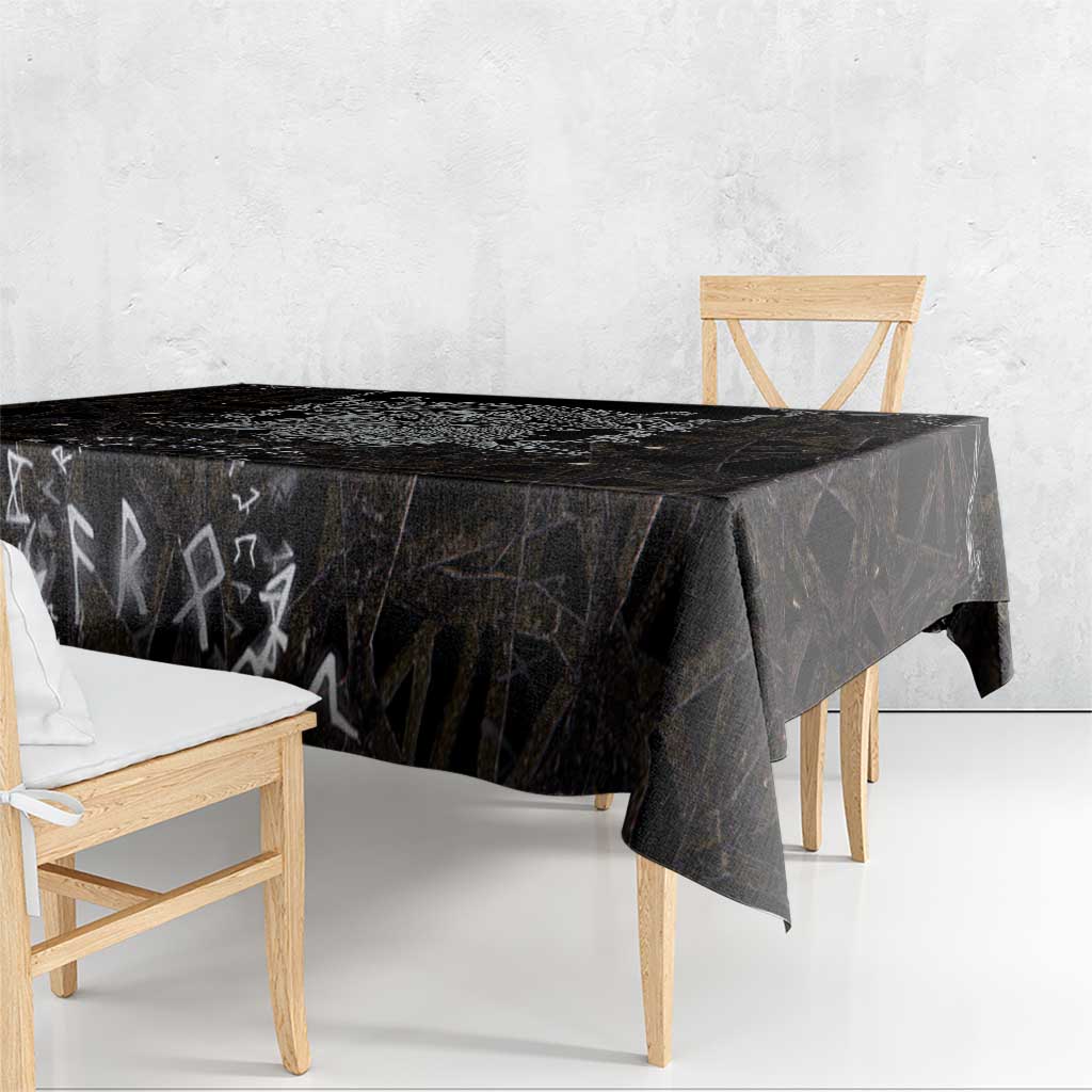 Viking Elder and Helm of Awe Norse Mythology Tablecloth Monochrome Rune Engraving Style