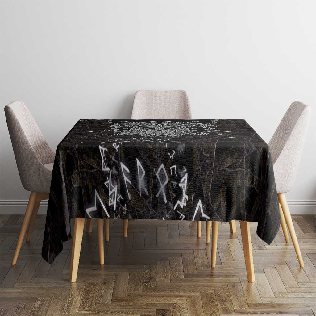 Viking Elder and Helm of Awe Norse Mythology Tablecloth Monochrome Rune Engraving Style