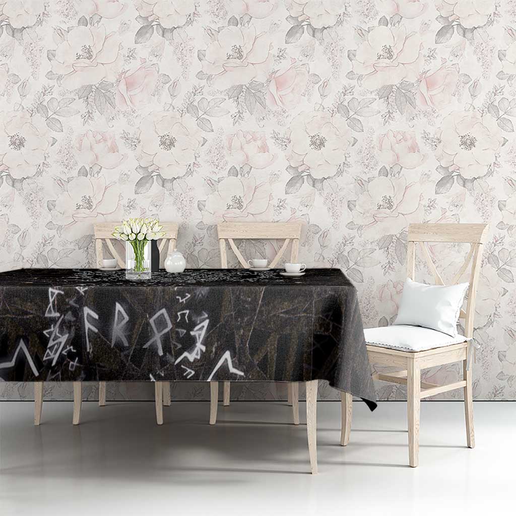 Viking Elder and Helm of Awe Norse Mythology Tablecloth Monochrome Rune Engraving Style