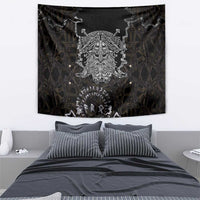Viking Elder and Helm of Awe Norse Mythology Tapestry Monochrome Rune Engraving Style