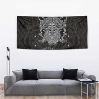 Viking Elder and Helm of Awe Norse Mythology Tapestry Monochrome Rune Engraving Style