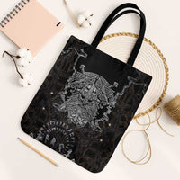 Viking Elder and Helm of Awe Norse Mythology Tote Bag Monochrome Rune Engraving Style