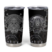 Viking Elder and Helm of Awe Norse Mythology Tumbler Cup Monochrome Rune Engraving Style