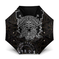 Viking Elder and Helm of Awe Norse Mythology Umbrella Monochrome Rune Engraving Style
