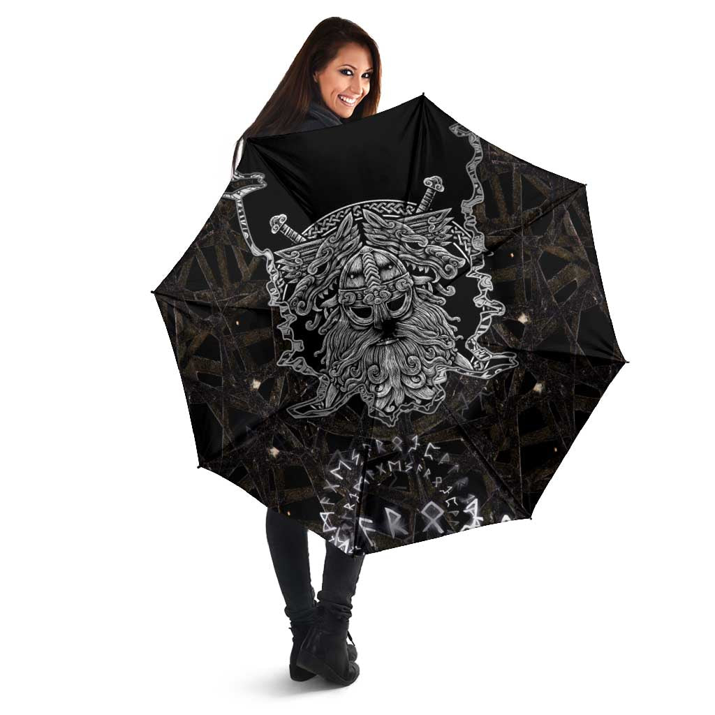 Viking Elder and Helm of Awe Norse Mythology Umbrella Monochrome Rune Engraving Style