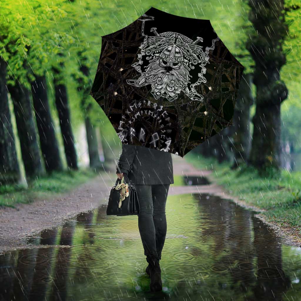 Viking Elder and Helm of Awe Norse Mythology Umbrella Monochrome Rune Engraving Style