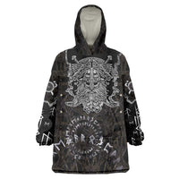 Viking Elder and Helm of Awe Norse Mythology Wearable Blanket Hoodie Monochrome Rune Engraving Style
