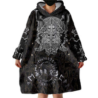 Viking Elder and Helm of Awe Norse Mythology Wearable Blanket Hoodie Monochrome Rune Engraving Style