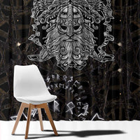 Viking Elder and Helm of Awe Norse Mythology Window Curtain Monochrome Rune Engraving Style