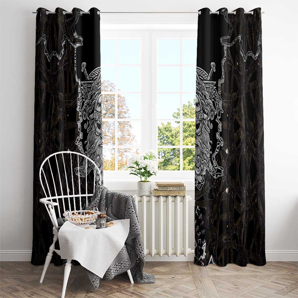 Viking Elder and Helm of Awe Norse Mythology Window Curtain Monochrome Rune Engraving Style