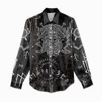 Viking Elder and Helm of Awe Norse Mythology Women Casual Shirt Monochrome Rune Engraving Style