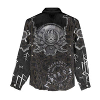 Viking Elder and Helm of Awe Norse Mythology Women Casual Shirt Monochrome Rune Engraving Style