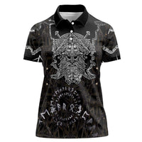 Viking Elder and Helm of Awe Norse Mythology Women Polo Shirt Monochrome Rune Engraving Style