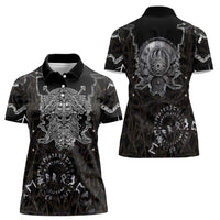 Viking Elder and Helm of Awe Norse Mythology Women Polo Shirt Monochrome Rune Engraving Style