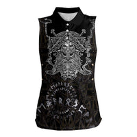 Viking Elder and Helm of Awe Norse Mythology Women Sleeveless Polo Shirt Monochrome Rune Engraving Style