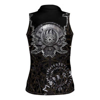 Viking Elder and Helm of Awe Norse Mythology Women Sleeveless Polo Shirt Monochrome Rune Engraving Style