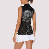 Viking Elder and Helm of Awe Norse Mythology Women Sleeveless Polo Shirt Monochrome Rune Engraving Style